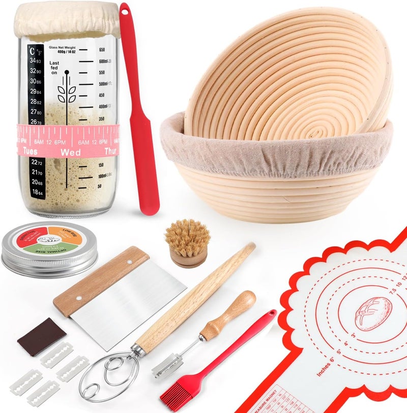 Joyyy Sourdough Starter Kit, Banneton Bread Proofing Basket, 8.5Inch Proofing Basket for Baking, Banneton Bread Baking Gift Set, Sourdough Bread Baking Supplies (Pink) - Image 1